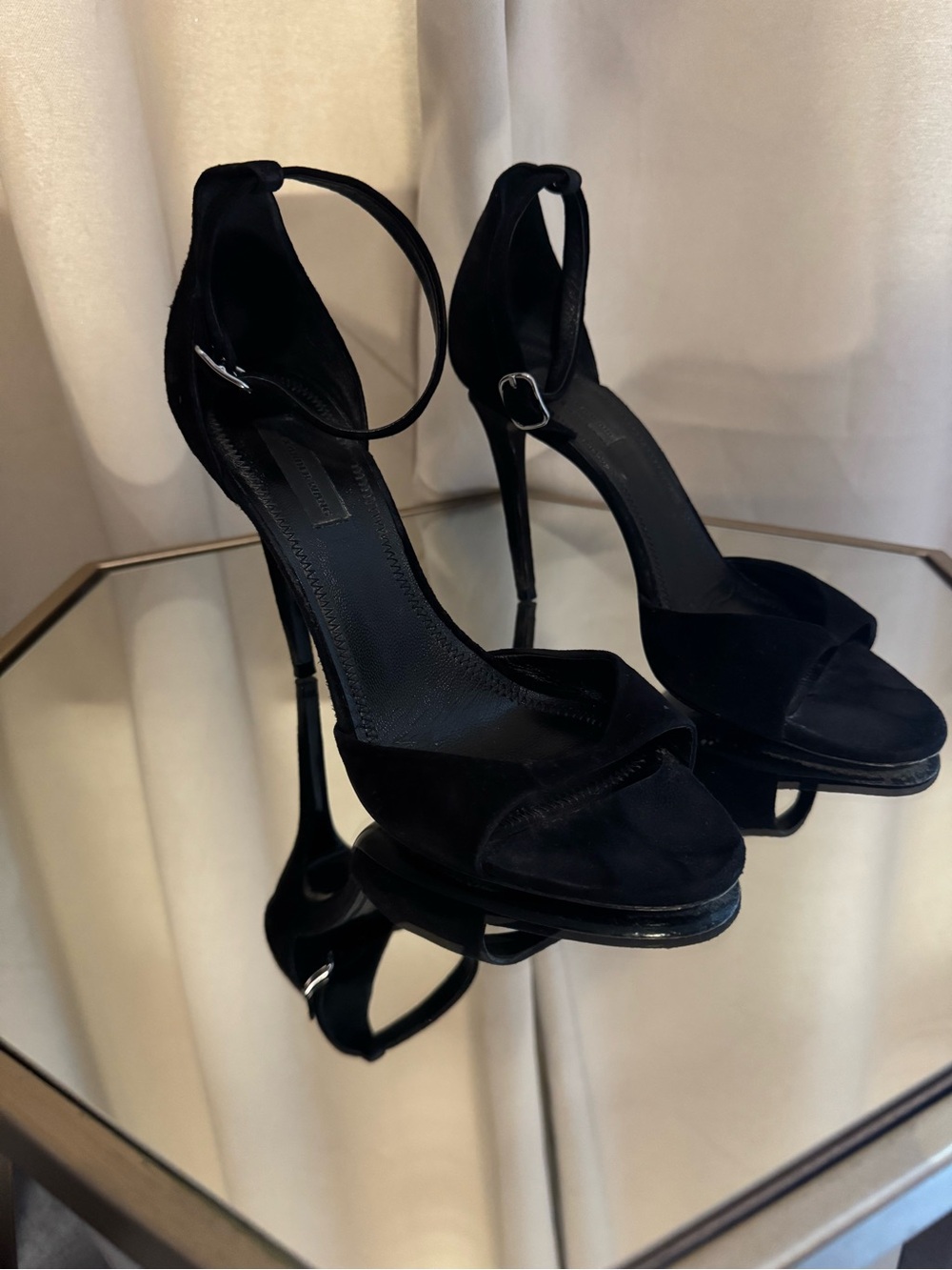 Women's Black Ankle-Strap Stiletto Sandals